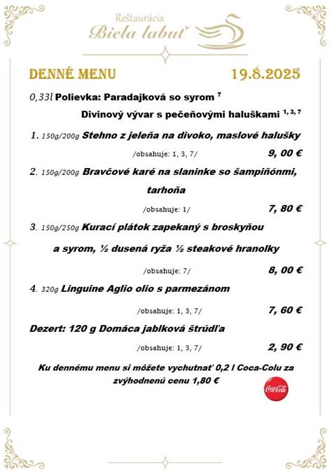 Ponuka denného menu v reštaurácii