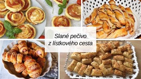 Koláž rôznych slaných pochúťok z lístkového cesta