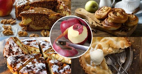 Koláž rôznych hotových jablkových koláčov