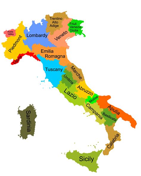 Mapa Itálie s vyznačenými regiony Lombardie a Řím