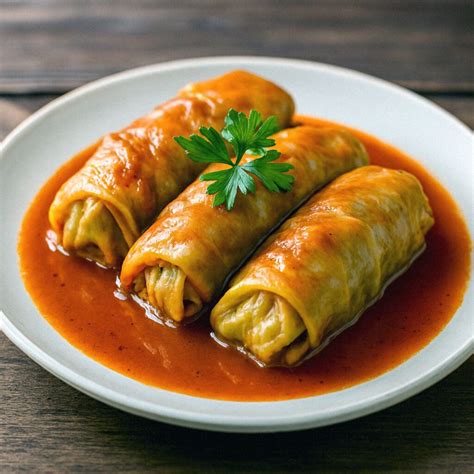 Hotové plnené kapustné listy pripravené na zapekanie