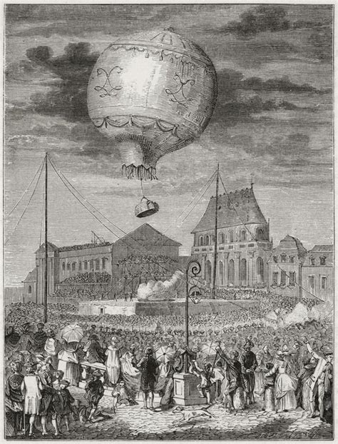 Ilustrácia prvého letu balóna so zvieracou posádkou vo Versailles