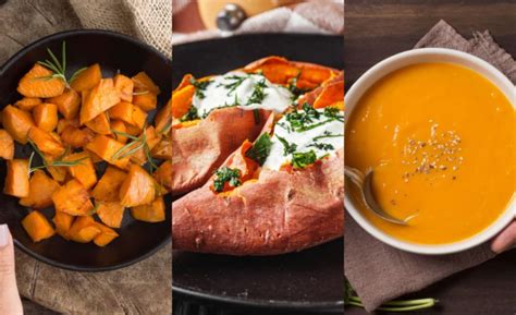 Ilustrácia rôznych jedál z batatov a cíceru