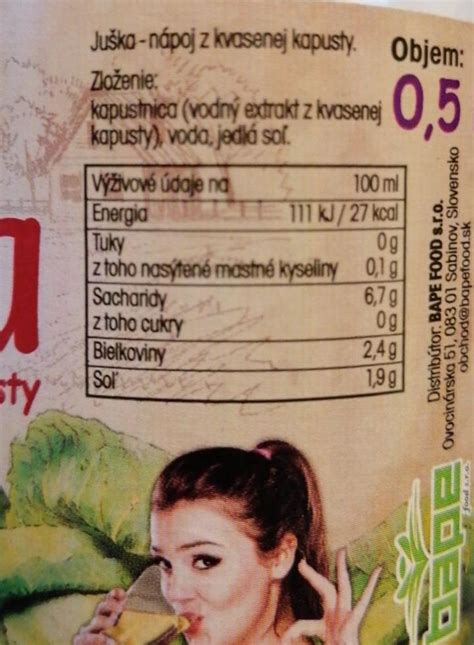 Tabuľka nutričných hodnôt kvasenej kapusty