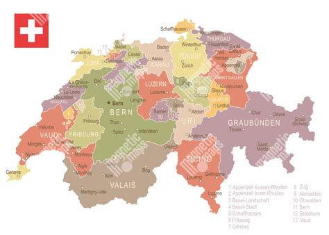 Mapa vinohradníckych oblastí Švajčiarska