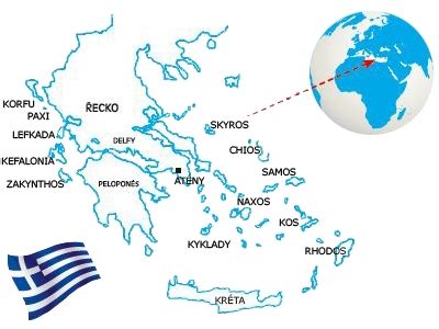 Mapa Grécka s vyznačenou oblasťou Sitia na Kréte