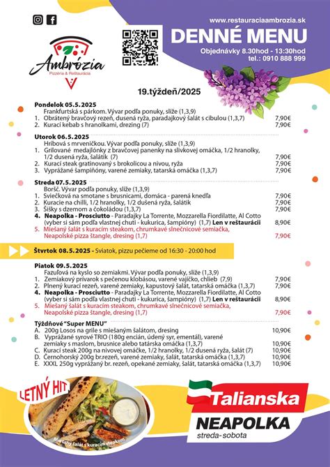 Príklady jedál z denného menu reštaurácie Ambrózia