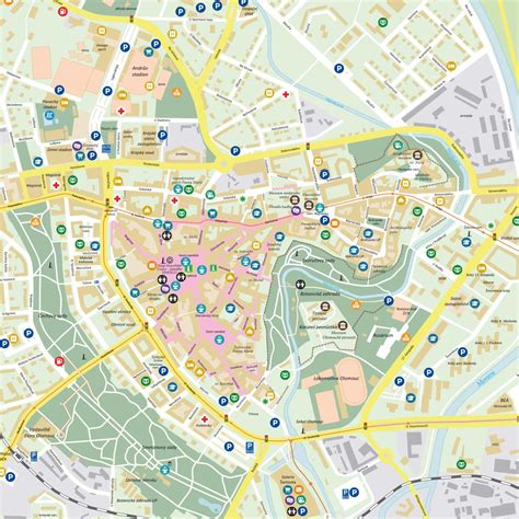 Mapa centra mesta Komárno s vyznačenými reštauráciami