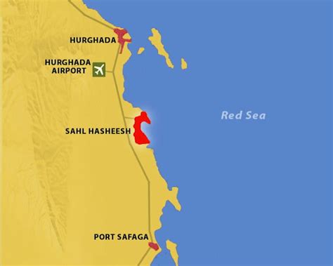 Mapa oblasti Sahl Hasheesh s vyznačením hotela