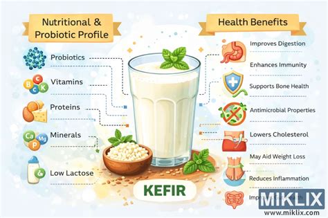 Infografika porovnávajúca zdravotné benefity kefíru a acidofilného mlieka