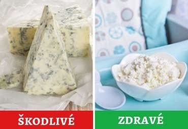 Obrázok rôznych druhov syrov, s vyznačením vhodných a nevhodných pre deti