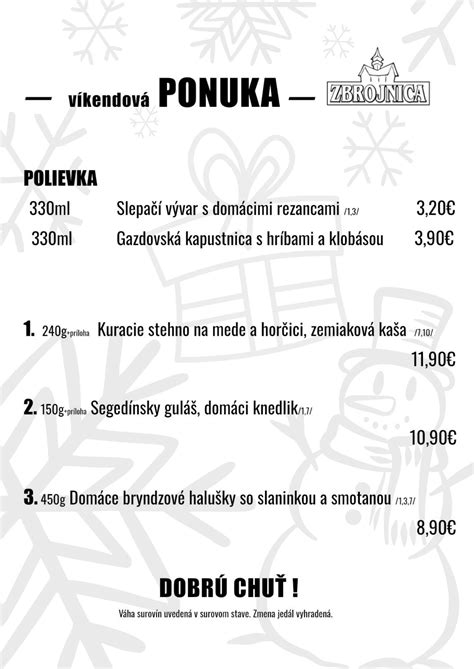 Ilustrácia tradičného jedálneho lístka