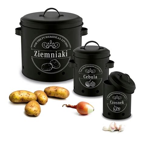 Sada kovových nádob na zemiaky, cibuľu a cesnak