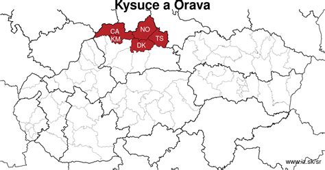 mapa regiónu Orava s vyznačenými gastronomickými prevádzkami