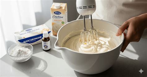 Príprava krému z mascarpone a rastlinnej šľahačky