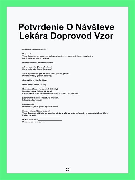 Vzor formulára potvrdenia o návšteve lekára s vyplnenými údajmi