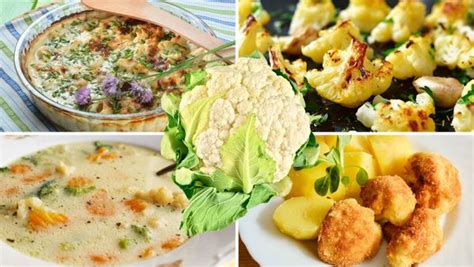 Koláž rôznych jedál z karfiolu