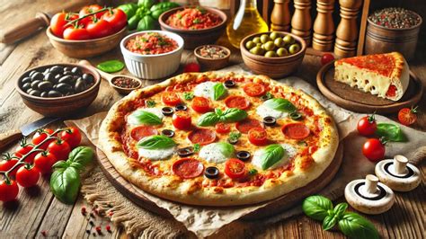 Ilustrácia pizze s rôznymi ingredienciami
