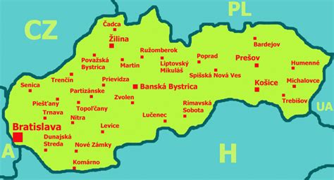 Mapa Slovenska s vyznačenými mestami, kde prebieha pomoc bezdomovcom