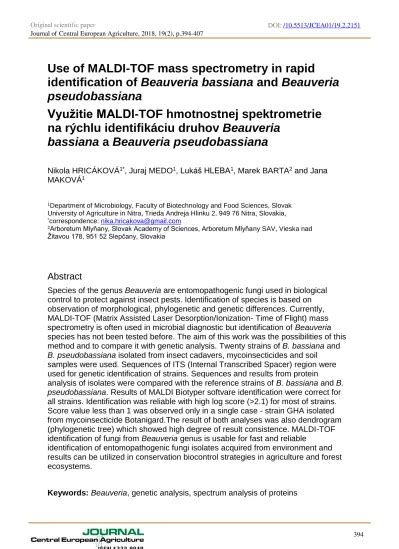 Identifikácia baktérií pomocou MALDI-TOF hmotnostnej spektrometrie