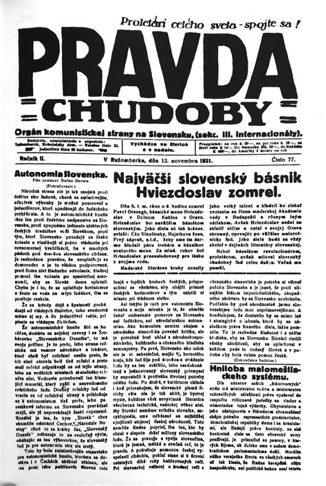 Titulná strana Pravdy chudoby z 13. novembra 1921
