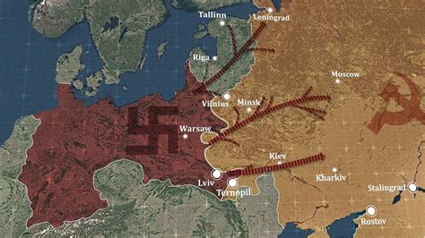 Mapa východného frontu s vyznačením postupu vojsk