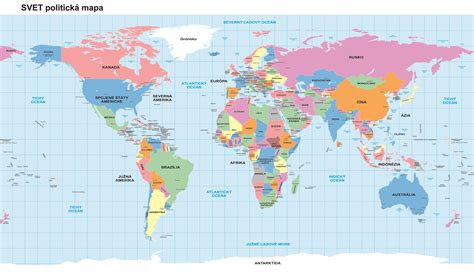 Mapa sveta s označením krajín a názvov sviečkovej