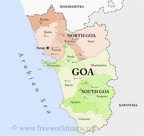 Mapa štátu Goa, India