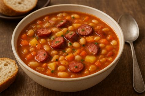 Výsledná fazuľová polievka s klobásou