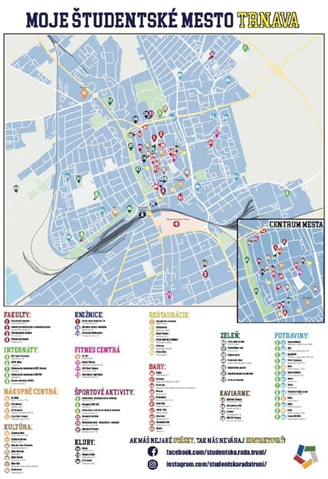 Mapa Trnavy s vyznačenými reštauráciami