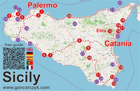 Mapa Sicílie s vyznačenými oblasťami produkcie baklažánu