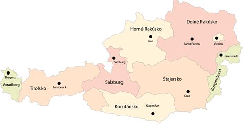 Mapa Rakúska s vyznačenými regiónmi typickými pre Kaiserschmarrn