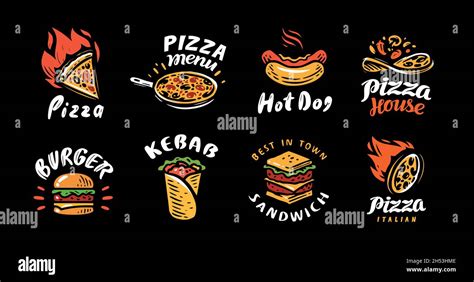 Ikony pre rôzne druhy jedla (pizza, burger, kebab)