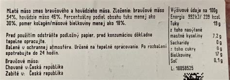 Tabuľka nutričných hodnôt hovädzieho mäsa