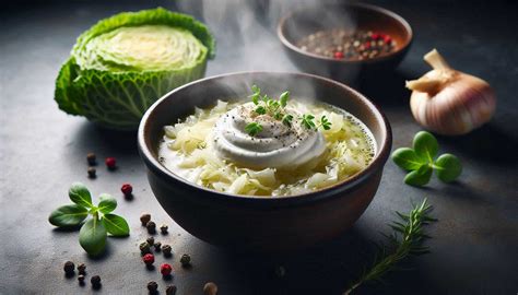 Servírovanie kapustovej polievky s kyslou smotanou