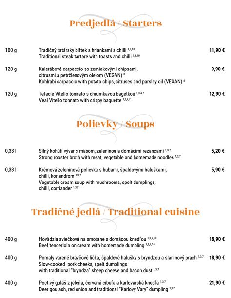 Ukážka menu z reštaurácie