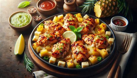 Ilustrácia kuracieho steaku Hawaii s ananásom a syrom