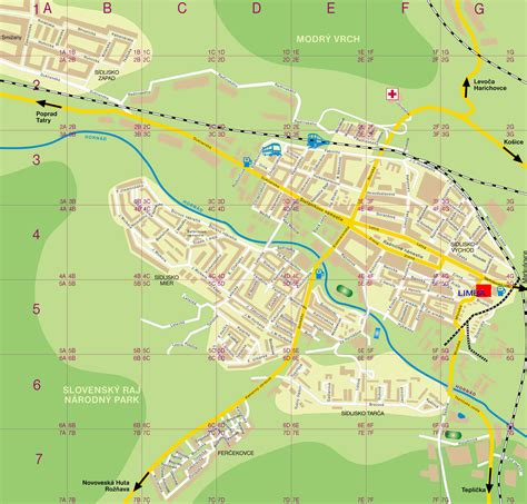 Mapa Spišskej Novej Vsi s vyznačenou polohou cukrárne