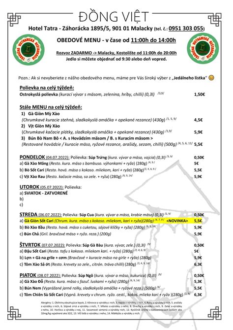 Ukážka dizajnu jedálneho lístka