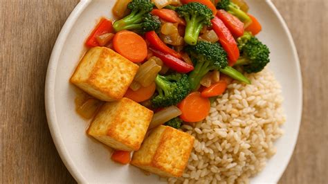 Miska s dusenou zeleninou a tofu