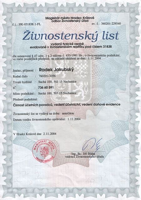 Ilustrácia živnostenského listu