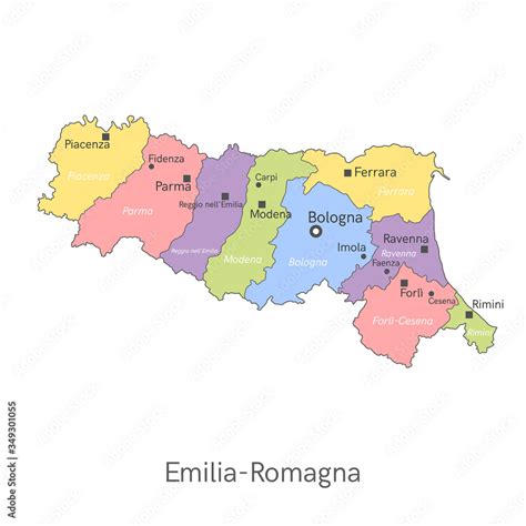 Mapa regiónu Emilia-Romagna v Taliansku