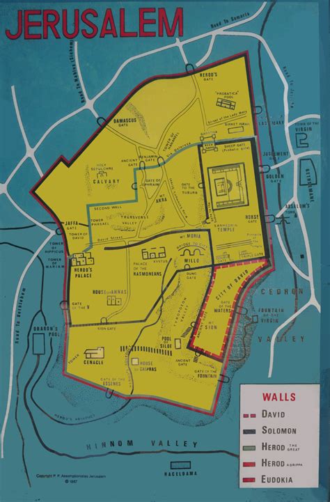 Mapa Jeruzalema s vyznačenou Olivovou horou