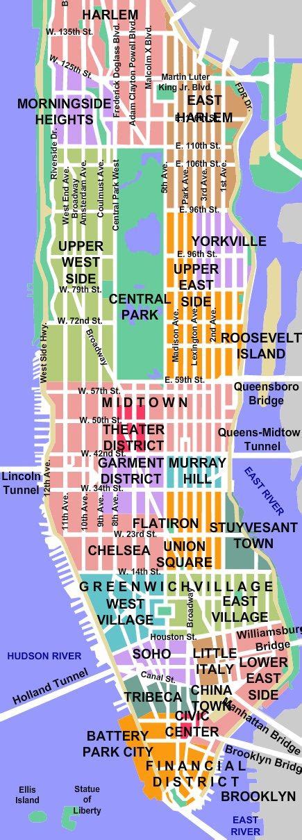 Mapa New Yorku s vyznačenou Piatou Avenue