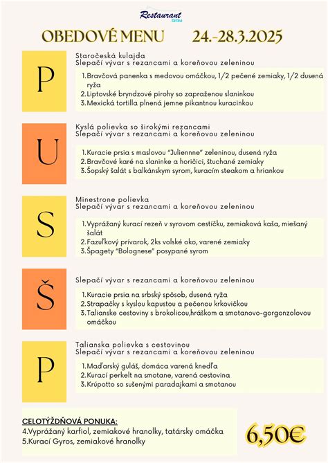Fotografia chutného obedového menu v reštaurácii