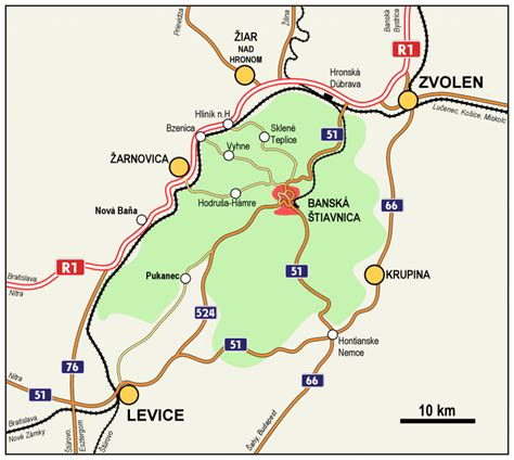 Mapa Banskej Štiavnice s vyznačenými lokáciami inscenácie