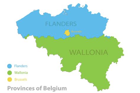 Mapa Belgicka s vyznačenými regiónmi Flámsko a Valónsko