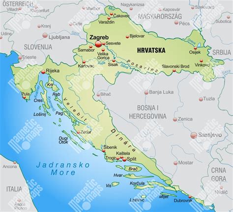 mapa Chorvátska s vyznačenou Istriou