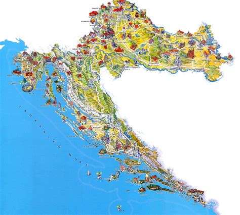 Mapa Chorvátska s vyznačenými mestami a cenami zmrzliny