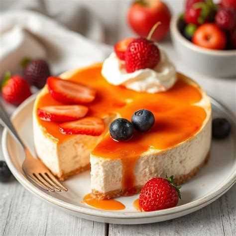 Foto hotového nepečeného cheesecakeu s ovocím